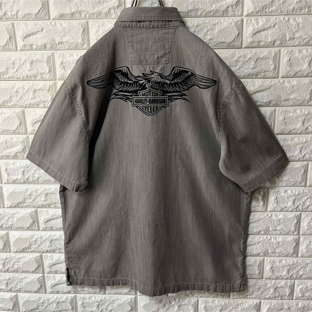 Harley Davidson(ハーレーダビッドソン)の【HARLEY-DAVIDSON】S/S ボタンダウンシャツ 刺繍ロゴ イーグル メンズのトップス(シャツ)の商品写真