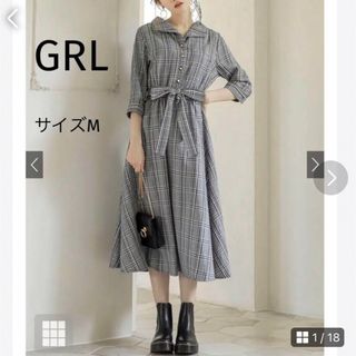 グレイル(GRL)のGRL グレンチェックシャツワンピース 。サイズM 。k8017m(ロングワンピース/マキシワンピース)