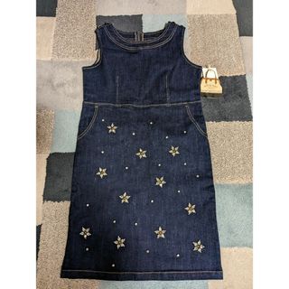 値下げ！タグ付き新品　flowerビジュー×おリボンポケット　デニムワンピース♡(ひざ丈ワンピース)