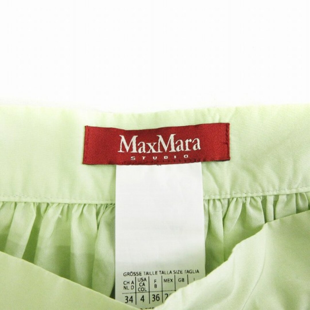 マックスマーラステュディオ ギャザースカート ひざ丈 シルク 黄緑 38 S位 レディースのスカート(ひざ丈スカート)の商品写真