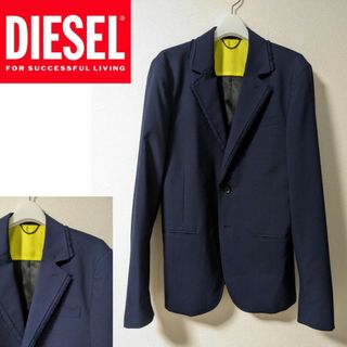 ディーゼル(DIESEL)のDIESEL ほつれ加工テーラードジャケット46/ディーゼルネイビーブルー黄(テーラードジャケット)