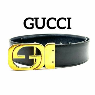 グッチ(Gucci)の【美品】 GUCCI グッチ レザー ベルト ゴールド金具 ブラック レザー(ベルト)