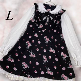 シマムラ(しまむら)の大きいサイズ 新品 Lily Merry もえにゃ スイーツ柄 ワンピース LL(ミニワンピース)