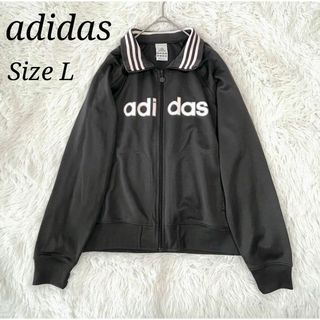 アディダス(adidas)のアディダス★トラックジャケット★Lサイズ★プリント  ブラック 黒 ネックライン(その他)