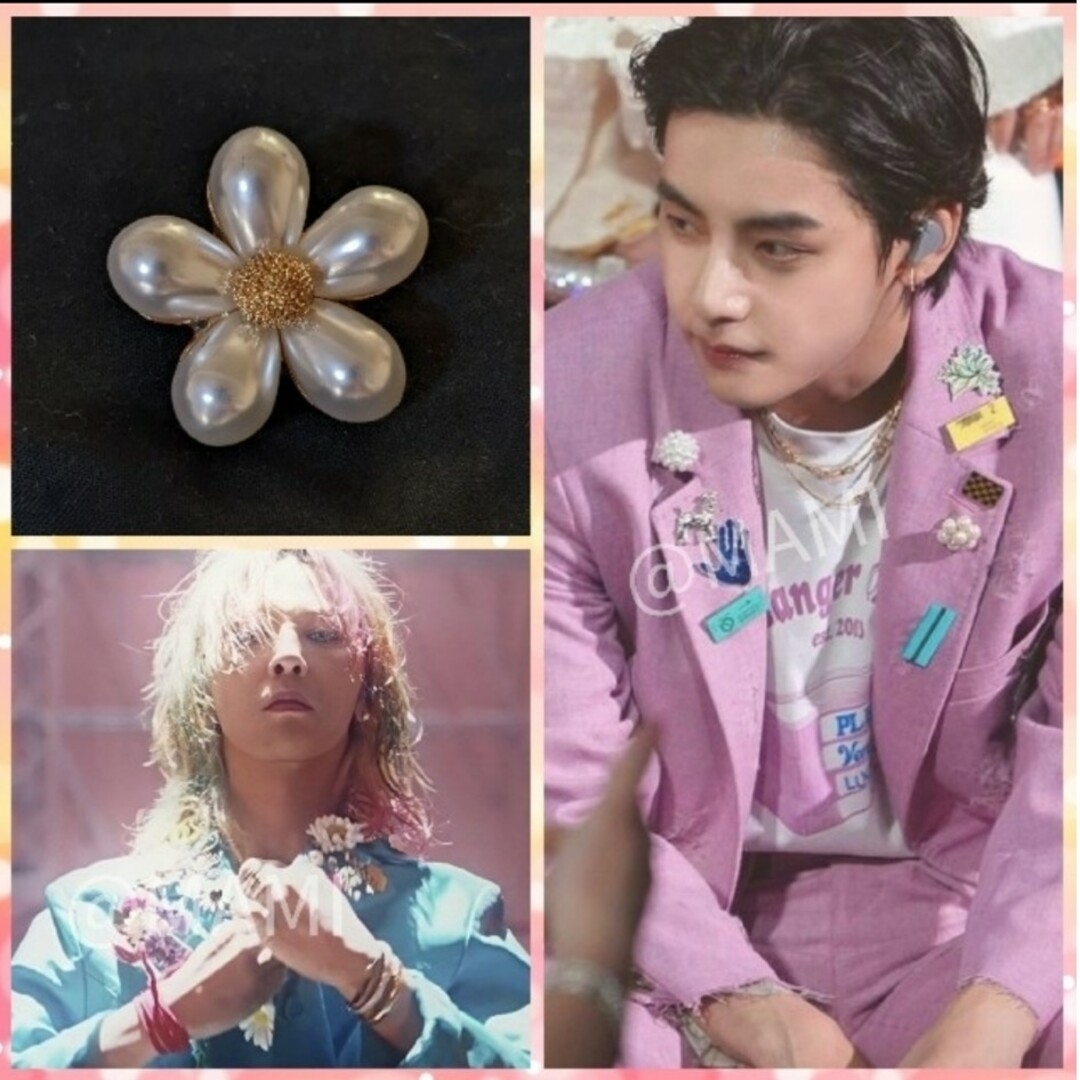 防弾少年団(BTS)(ボウダンショウネンダン)の🌼パールフラワ ブローチ🌼G-DRAGON ジヨン BTS V テテ レディースのアクセサリー(ブローチ/コサージュ)の商品写真