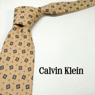 カルバンクライン(Calvin Klein)のCalvin Klein ピンク ベージュ ドット柄 シルク 日本製(ネクタイ)