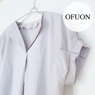 オフオン(OFUON)のOFUON オープンカラー 半袖 ブラウス タック プリーツ シャツ オフィス(Tシャツ/カットソー(半袖/袖なし))