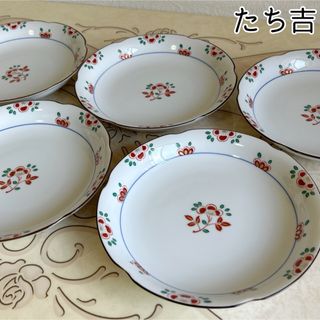 タチキチ(たち吉)のたち吉　花容　中皿揃　５枚セット　赤絵　金彩　盛り皿　輪花皿　和皿　和食器(食器)