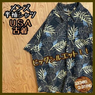 メンズ アロハ シャツ ハワイ ブラック 2XL USA古着 90s 半袖 黒(シャツ)