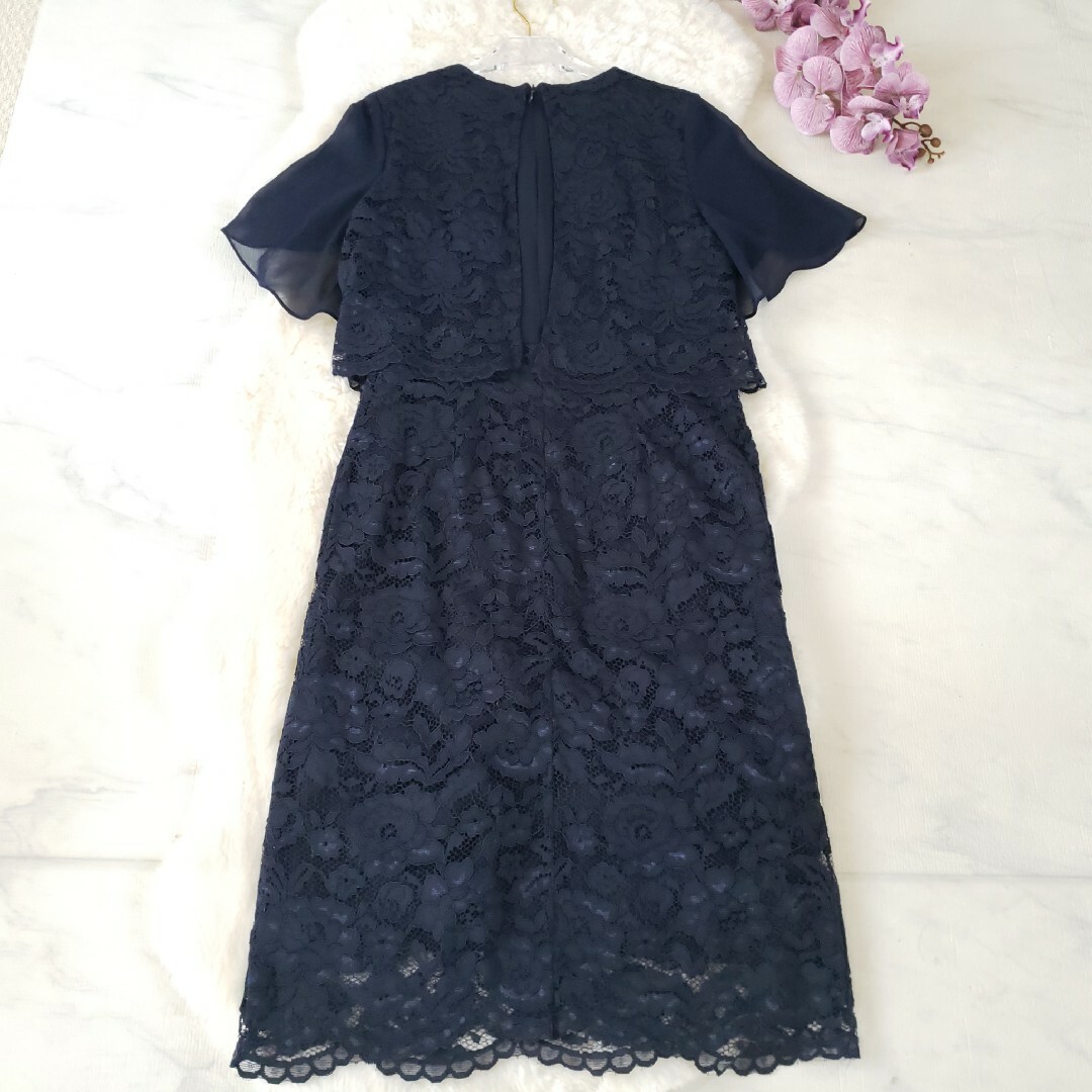 新品 CUI YINGレースシフォンフォーマルワンピース ドレス ネイビー XL レディースのフォーマル/ドレス(ミディアムドレス)の商品写真