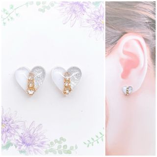 jelホワイト×Mag jelシルバーバイカラー10mmハートピアス/イヤリング(ピアス)