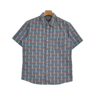 A.P.C. カジュアルシャツ S グレーx水色xオレンジ系(総柄) 【古着】【中古】(シャツ)