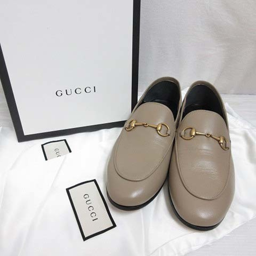 Gucci(グッチ)のグッチ GUCCI ホースビット ローファー シューズ 38 ベージュ レザー レディースの靴/シューズ(ローファー/革靴)の商品写真