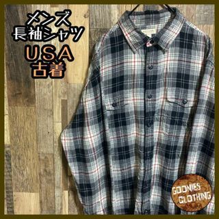 ブラック ホワイト USA古着 長袖 シャツ チェック メンズ レッド 黒(シャツ)