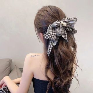 【再入荷】レディース 髪飾り リボン バレッタ 千鳥柄 ヘアアレンジ パール(バレッタ/ヘアクリップ)