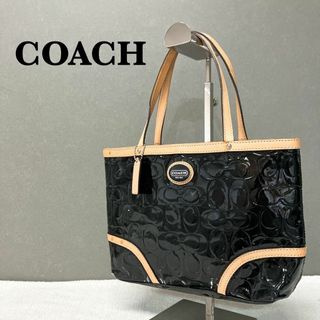 コーチ(COACH)のレア✨COACHコーチハンドバッグトートバッグシグネチャー総柄ブラック黒エナメル(トートバッグ)