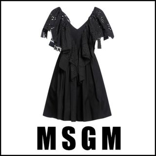 MSGM - MSGM ブラックフリルブラウスワンピース