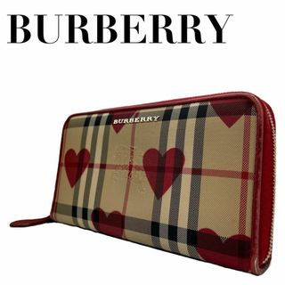 バーバリー(BURBERRY)のBURBERRY バーバリー　m3　ハート　ノバチェック　長財布　ラウンドジップ(Tシャツ(半袖/袖なし))