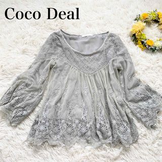 COCO DEAL - 【Coco Deal】レースカットソー チュール 刺繍 グリーン 9分袖 Ｍ