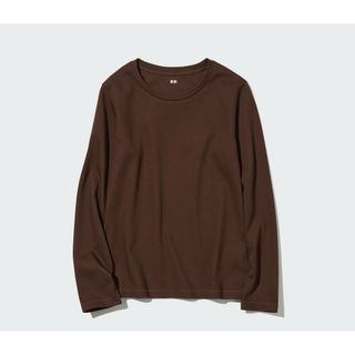 ユニクロ(UNIQLO)の【未使用品】ユニクロ スムースストレッチコットンクルーネックT(長袖) ブラウン(Tシャツ(長袖/七分))