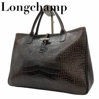 ロンシャン(LONGCHAMP)のLongchamp ロンシャン　p　ロゾ　クロコ型押し　ハンドバッグ　ブラウン(ハンドバッグ)