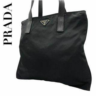 プラダ(PRADA)の美品　PRADA プラダ　J　黒　三角プレート　ナイロン　肩掛け　トートバッグ(トートバッグ)