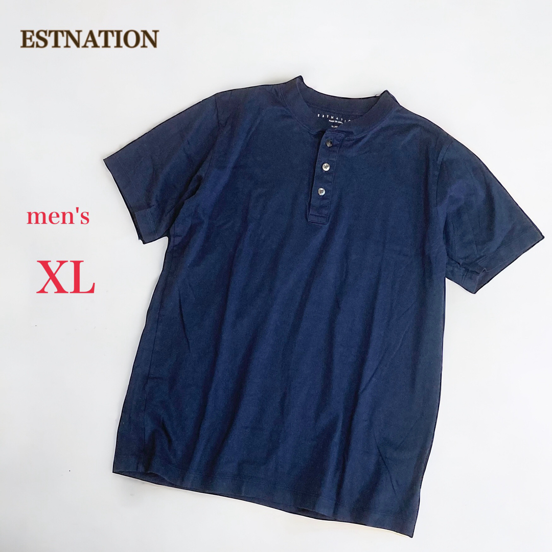 ESTNATION(エストネーション)のESTNATION　ヘンリーネック 半袖 カットソー　XL　ネイビー　メンズ メンズのトップス(Tシャツ/カットソー(半袖/袖なし))の商品写真