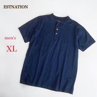 エストネーション(ESTNATION)のESTNATION　ヘンリーネック 半袖 カットソー　XL　ネイビー　メンズ(Tシャツ/カットソー(半袖/袖なし))