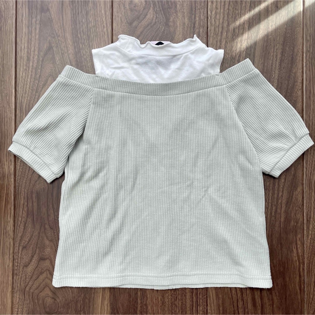 肩出しTシャツ　重ね着風　120㎝　キッズ　子供　半袖 キッズ/ベビー/マタニティのキッズ服女の子用(90cm~)(Tシャツ/カットソー)の商品写真