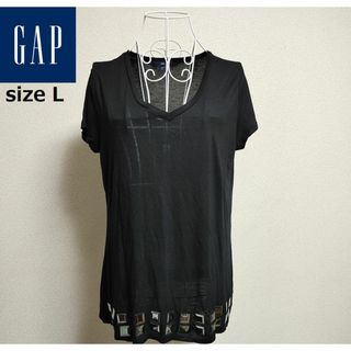 ギャップ(GAP)のGAP★黒 L★薄手 Tシャツ フレンチスリーブ カットソー ビジュー ストーン(Tシャツ(半袖/袖なし))