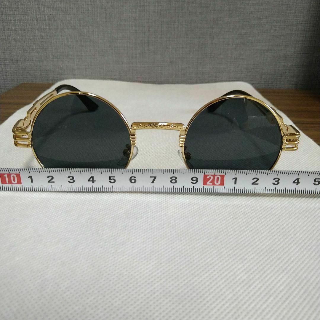 【在庫処分】丸型サングラス UVカット ラウンド型 ゴールドフレーム 黒 メンズのファッション小物(サングラス/メガネ)の商品写真
