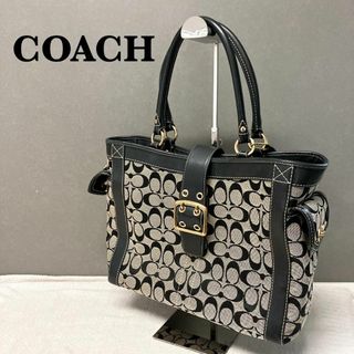 コーチ(COACH)の美品✨COACH コーチハンドバッグトートバッグブラックグレーシグネチャー総柄(トートバッグ)