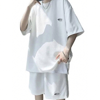 ホワイト夏服 メンズ Tシャツ 半袖 上下 セット(Tシャツ/カットソー(半袖/袖なし))