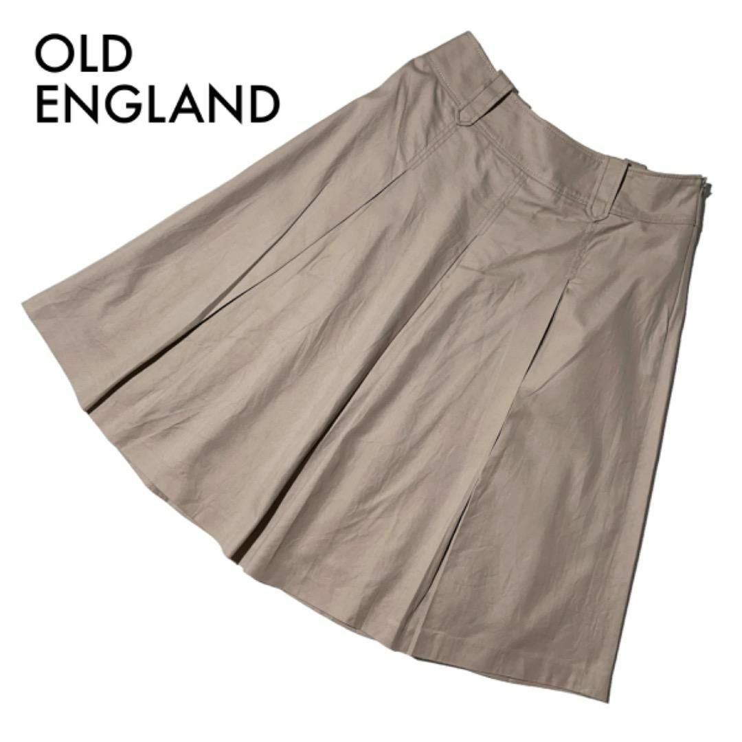 OLD ENGLAND(オールドイングランド)のオールドイングランド プリーツスカート 36 S 膝丈 ベージュ シルク 綿 レディースのスカート(ひざ丈スカート)の商品写真