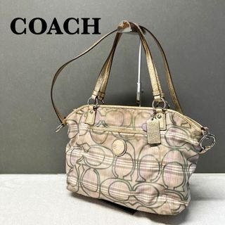 コーチ(COACH)の美品✨COACH コーチショルダーバッグハンドバッグゴールドシグネチャーチェック(ショルダーバッグ)