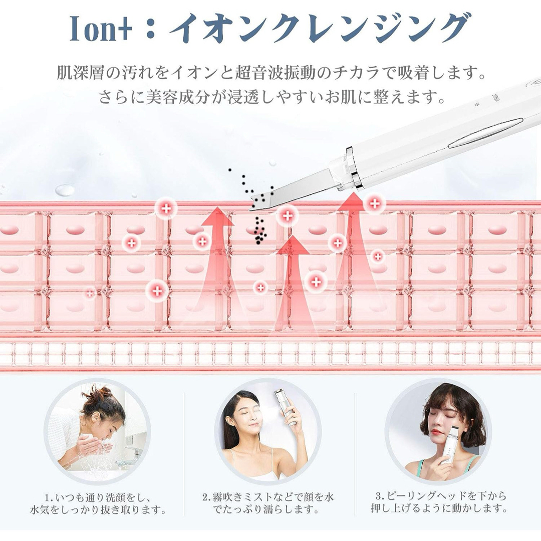 ウォーターピーリング ANLAN 美顔器 超音波振動 USB Type-C充電式 スマホ/家電/カメラの美容/健康(フェイスケア/美顔器)の商品写真