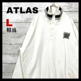 d26 US古着 ATLAS ハーフボタン リブライン ワンポイント スウェット(スウェット)