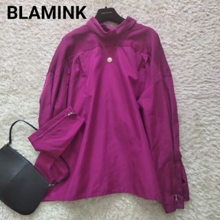 ブラミンク(BLAMINK)の美品 ブラミンク コットンシルク バックリボン ブラウス パープル ゆったり(シャツ/ブラウス(長袖/七分))