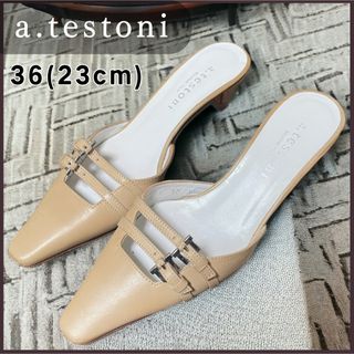 アテストーニ(a.testoni)のア・テストーニ a.testoni ミュール 36 M ベージュ スクエアトゥ(ミュール)