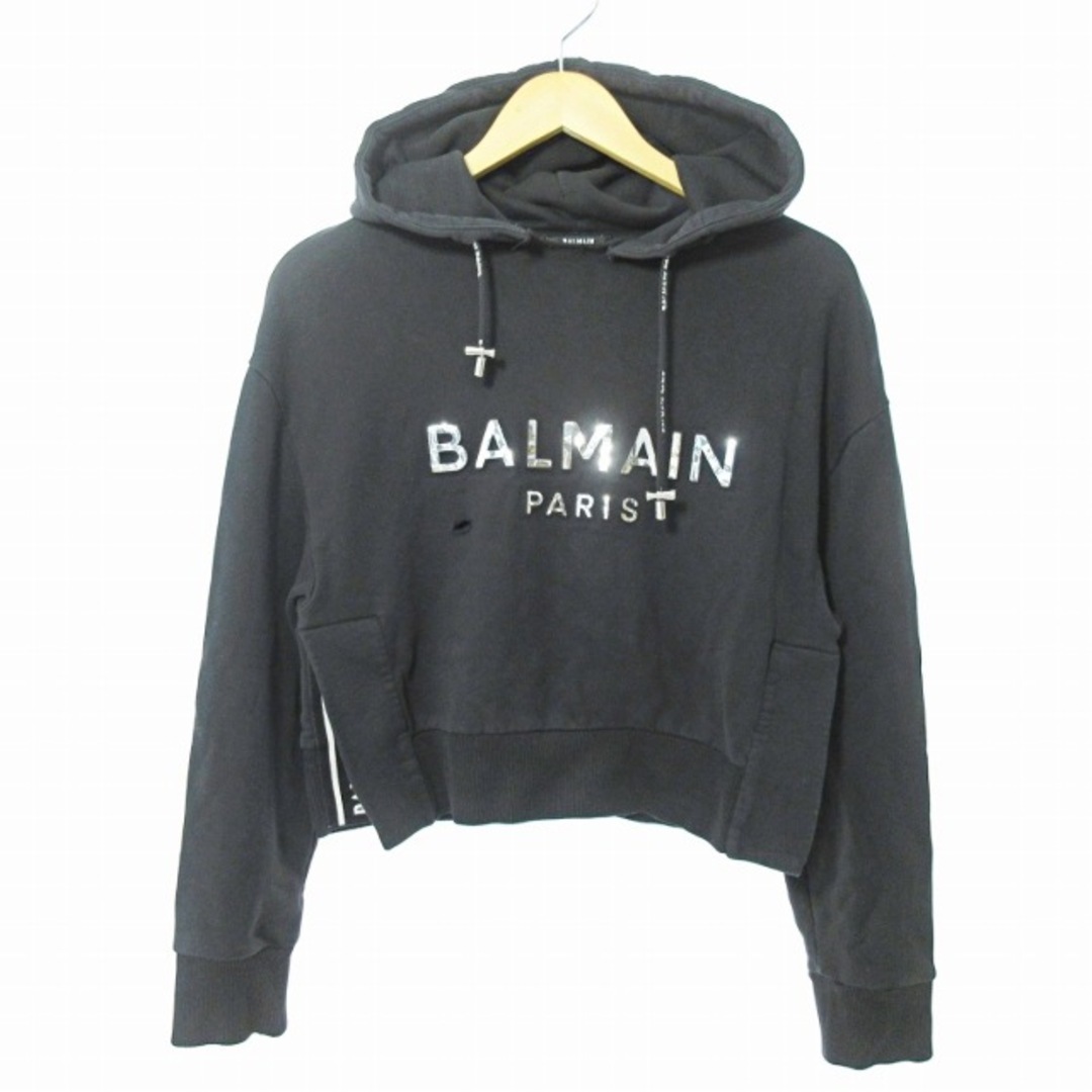 BALMAIN(バルマン)のバルマン プルオーバー 立体ロゴ パーカー スウェット フーディ ショート丈 S レディースのトップス(パーカー)の商品写真