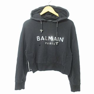 BALMAIN - バルマン プルオーバー 立体ロゴ パーカー スウェット フーディ ショート丈 S