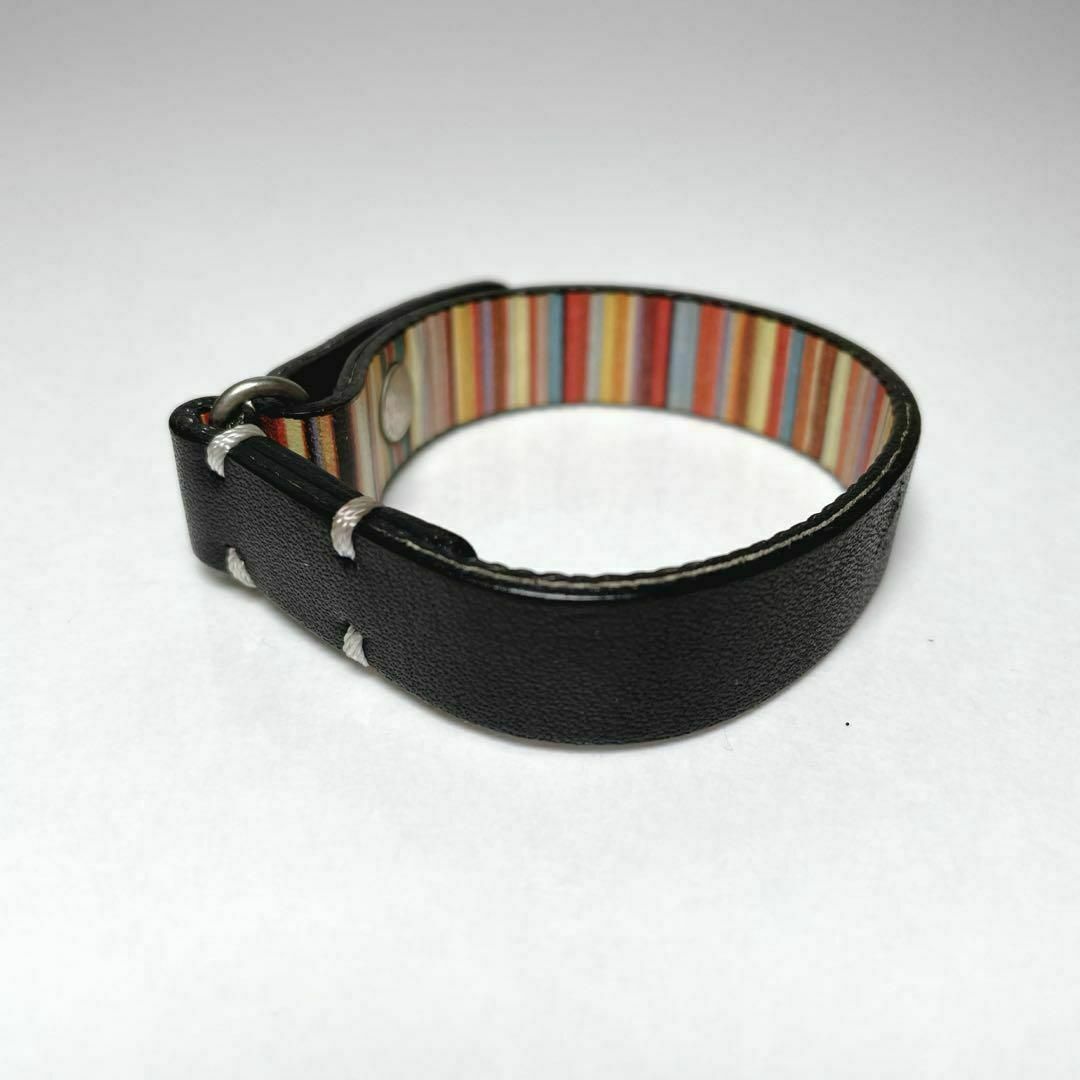 Paul Smith(ポールスミス)の美品 ポールスミス ブレスレッド レザー ブラック マルチカラー ストライプ メンズのアクセサリー(ブレスレット)の商品写真