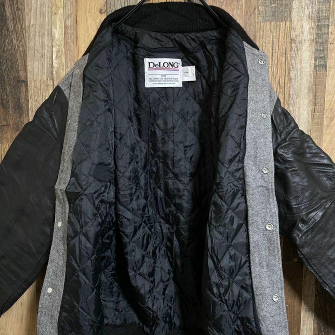 メンズ スタジャン L グレー USA古着 90s 長袖 ジャケット アウター メンズのジャケット/アウター(スタジャン)の商品写真