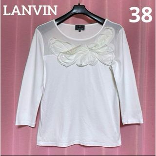 ランバンコレクション(LANVIN COLLECTION)の極美品　ランバンコレクション　リボンモチーフ　七分袖　カットソー　ホワイト　38(カットソー(長袖/七分))