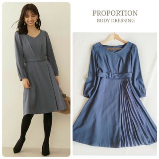 PROPORTION BODY DRESSING - プロポーションボディドレッシング サイドプリーツサキソニーワンピース 洗える