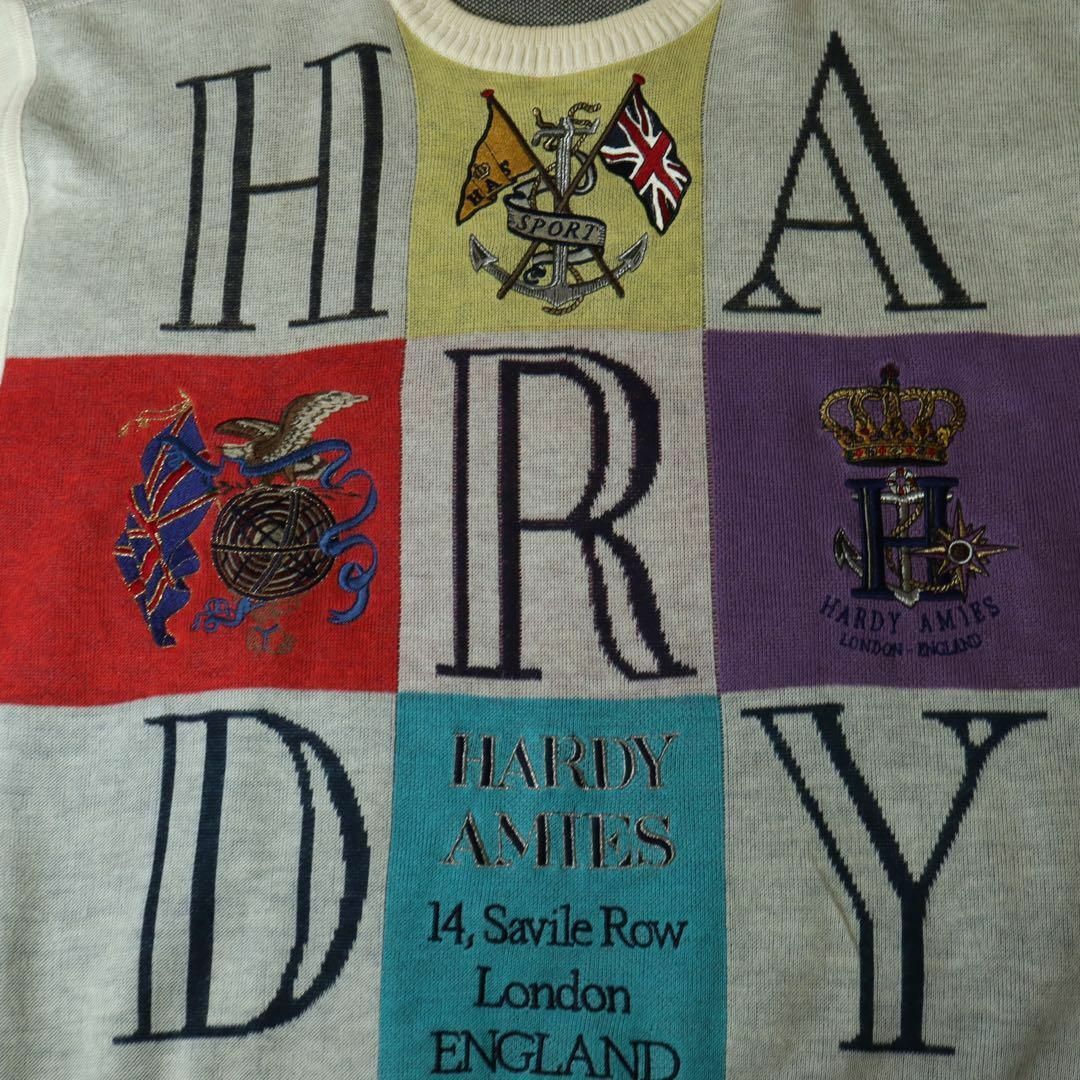 HARDY AMIES(ハーディエイミス)の【レトロ古着◎高級】ハーディエイミス 総柄サマーニット リネン使用 刺しゅうロゴ メンズのトップス(ニット/セーター)の商品写真