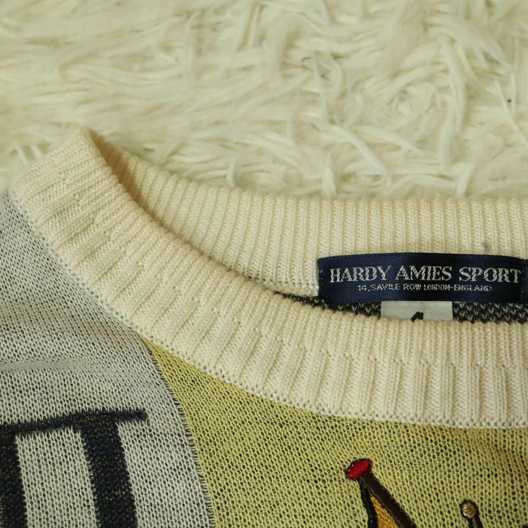 HARDY AMIES(ハーディエイミス)の【レトロ古着◎高級】ハーディエイミス 総柄サマーニット リネン使用 刺しゅうロゴ メンズのトップス(ニット/セーター)の商品写真