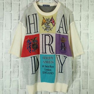 HARDY AMIES - 【レトロ古着◎高級】ハーディエイミス 総柄サマーニット リネン使用 刺しゅうロゴ