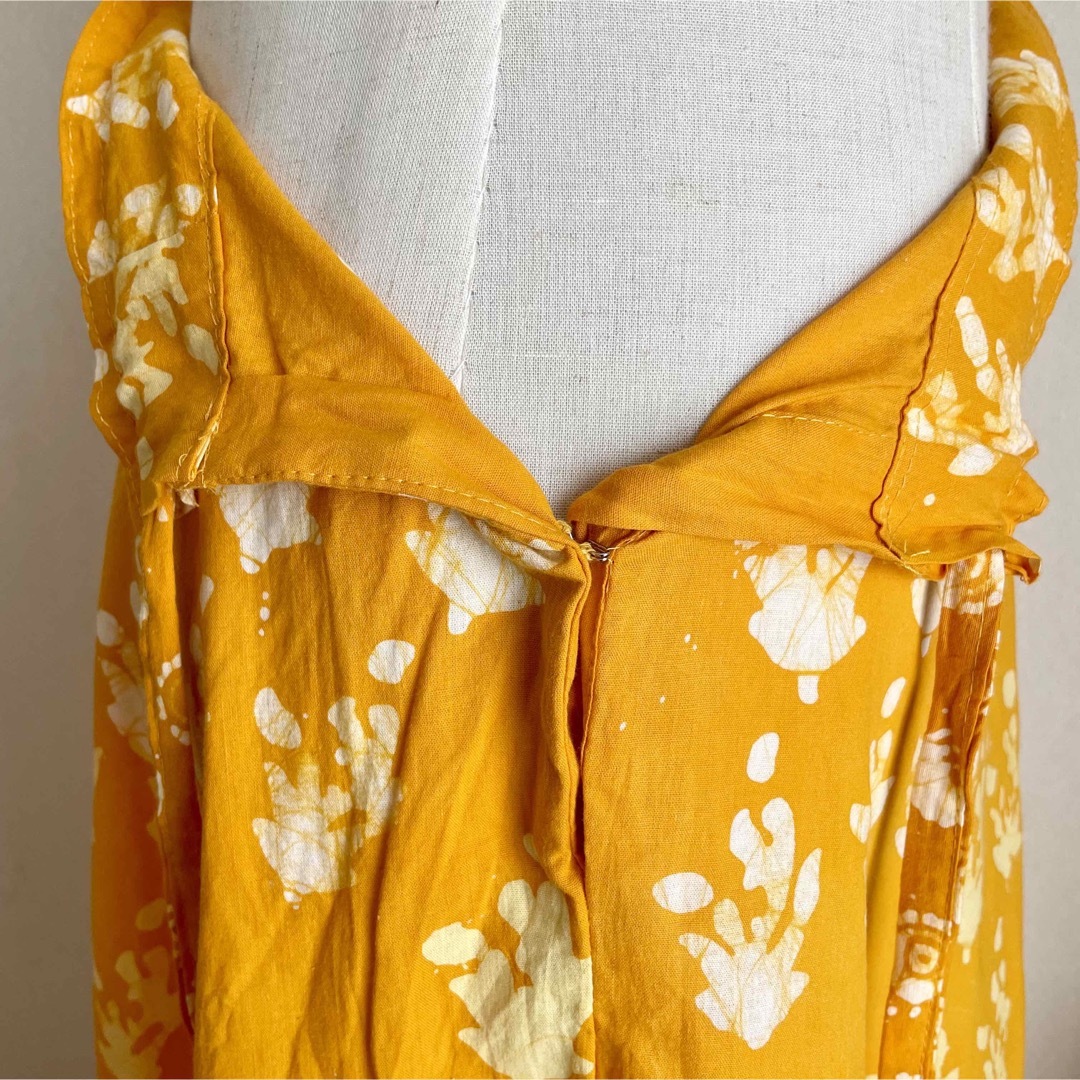 バティックブロックプリント　インド綿　ロングスカート　レモンイエロー レディースのスカート(ロングスカート)の商品写真