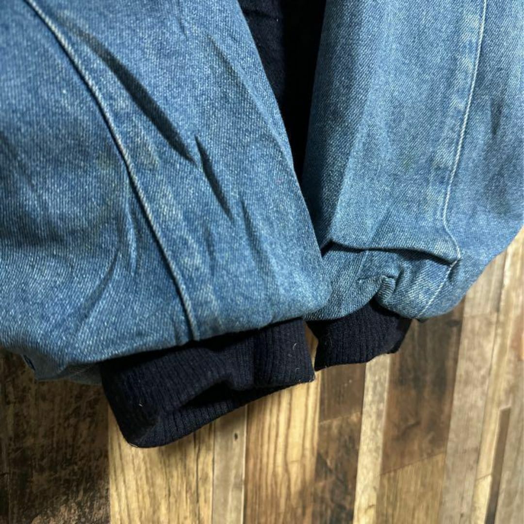 スタジャン バック ロゴ 袖デニム アウター ブルゾン Lサイズ USA古着 メンズのジャケット/アウター(スタジャン)の商品写真